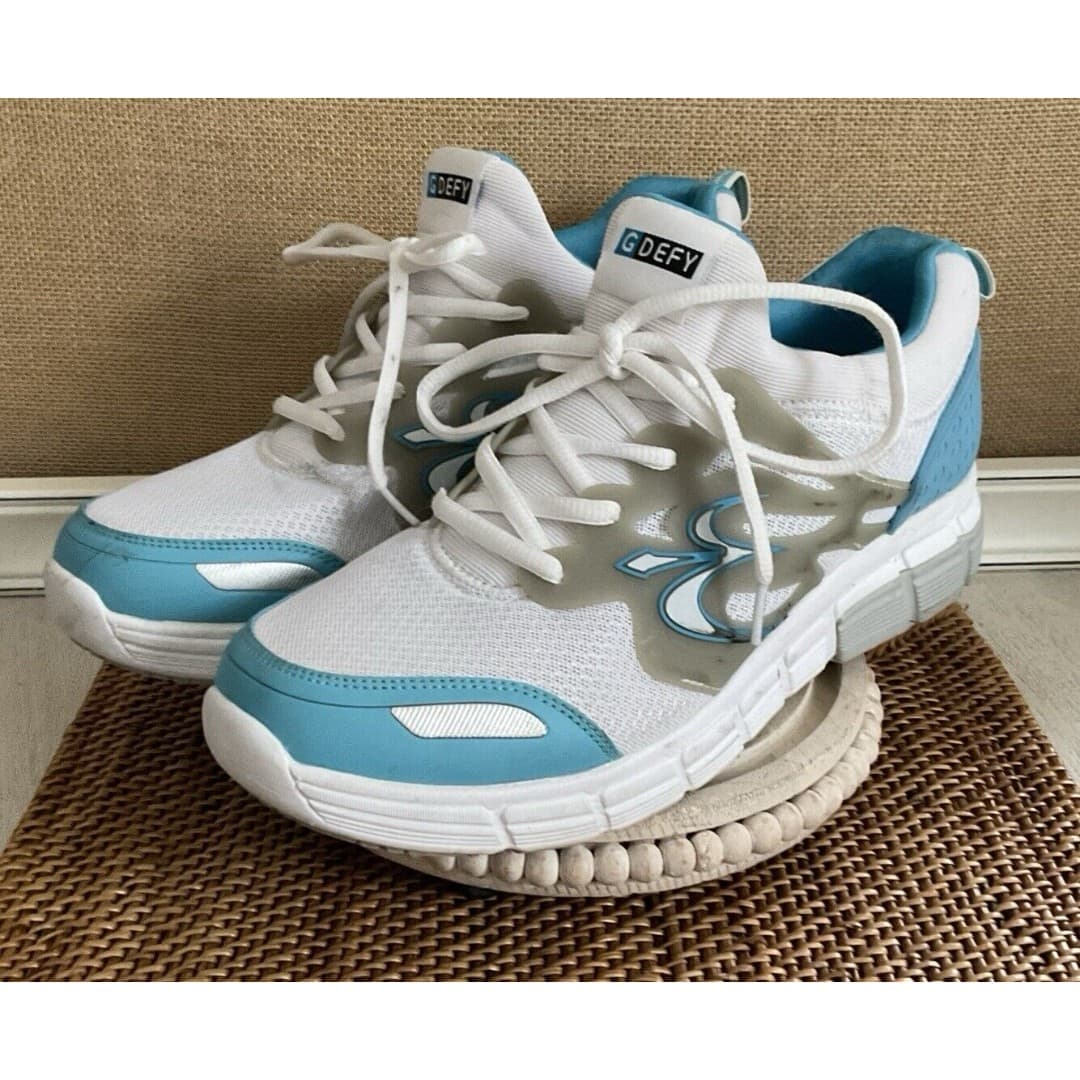 GDEFY Women's Energiya Gravity Defyer Athletic Shoes White, Aqua Sz. 11