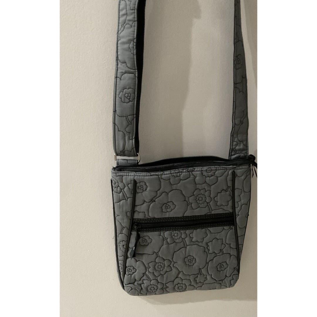 Thirty One Quilted Floral Design Crossbody/ Shoulder Bag Women's Gray - Thumbnail 7