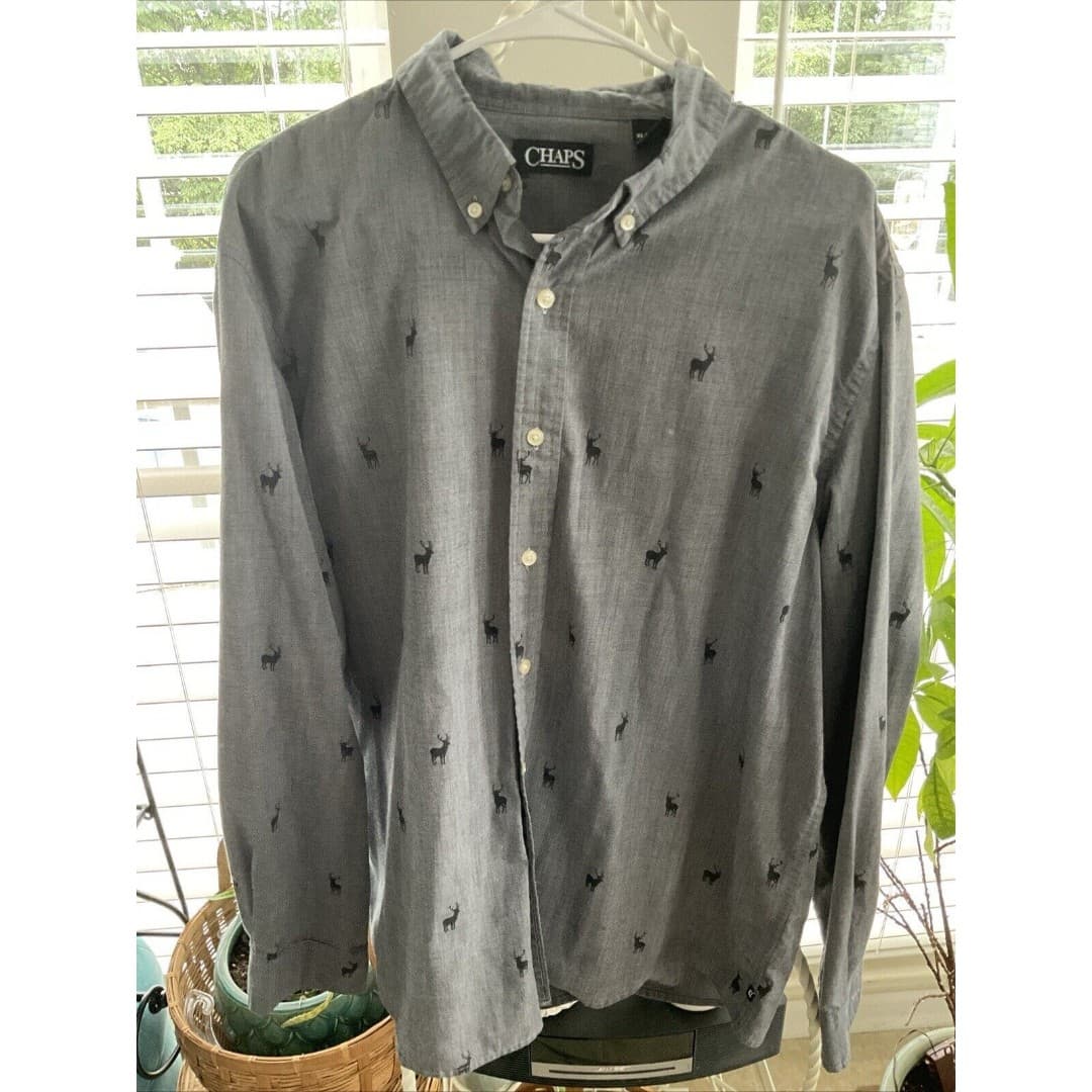 Chaps Deer Buck Shirt Adult XL Grey Button Up Mens