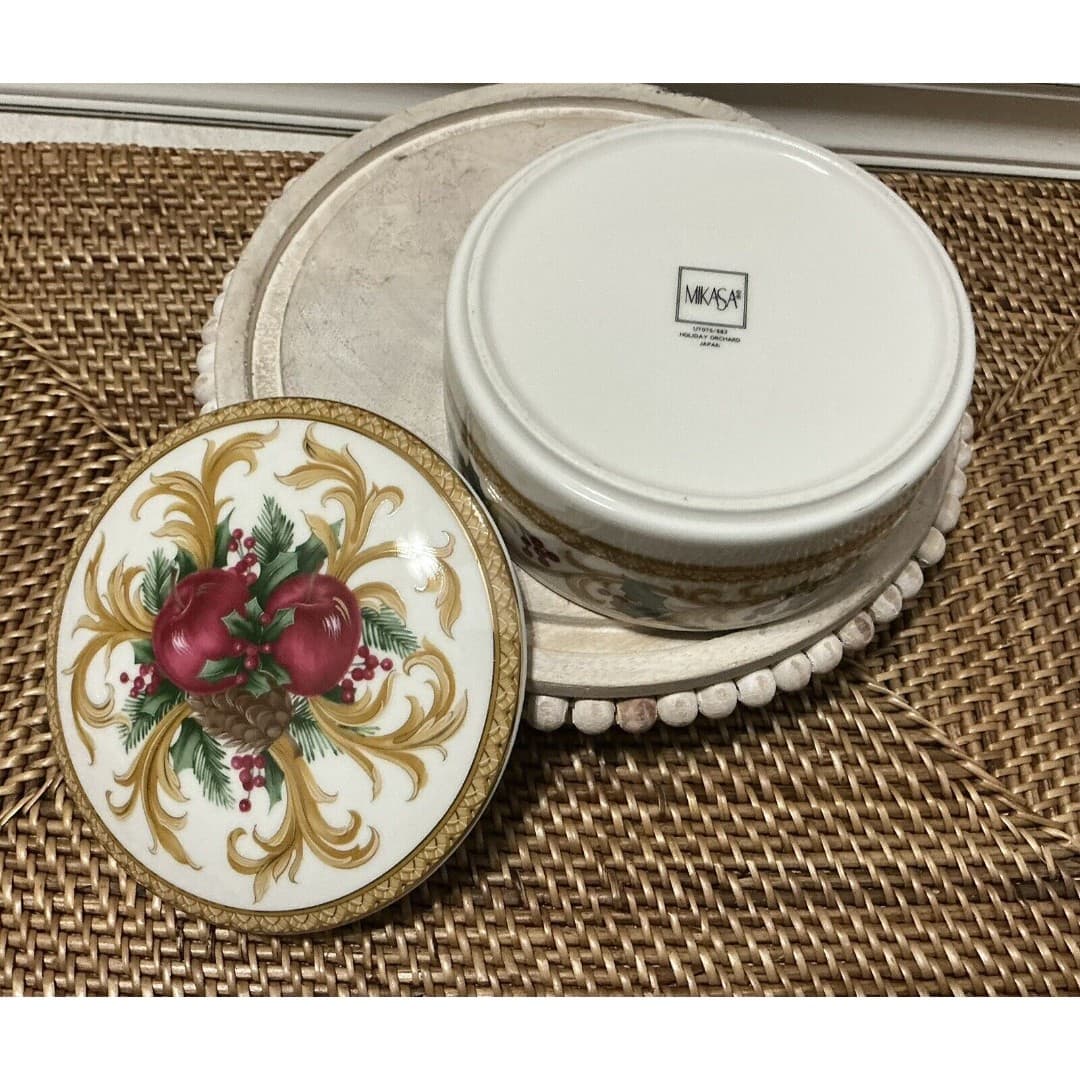 Mikasa Holiday Orchard Porcelain Lidded Candy Dish * 5" * Mint * - Thumbnail 3