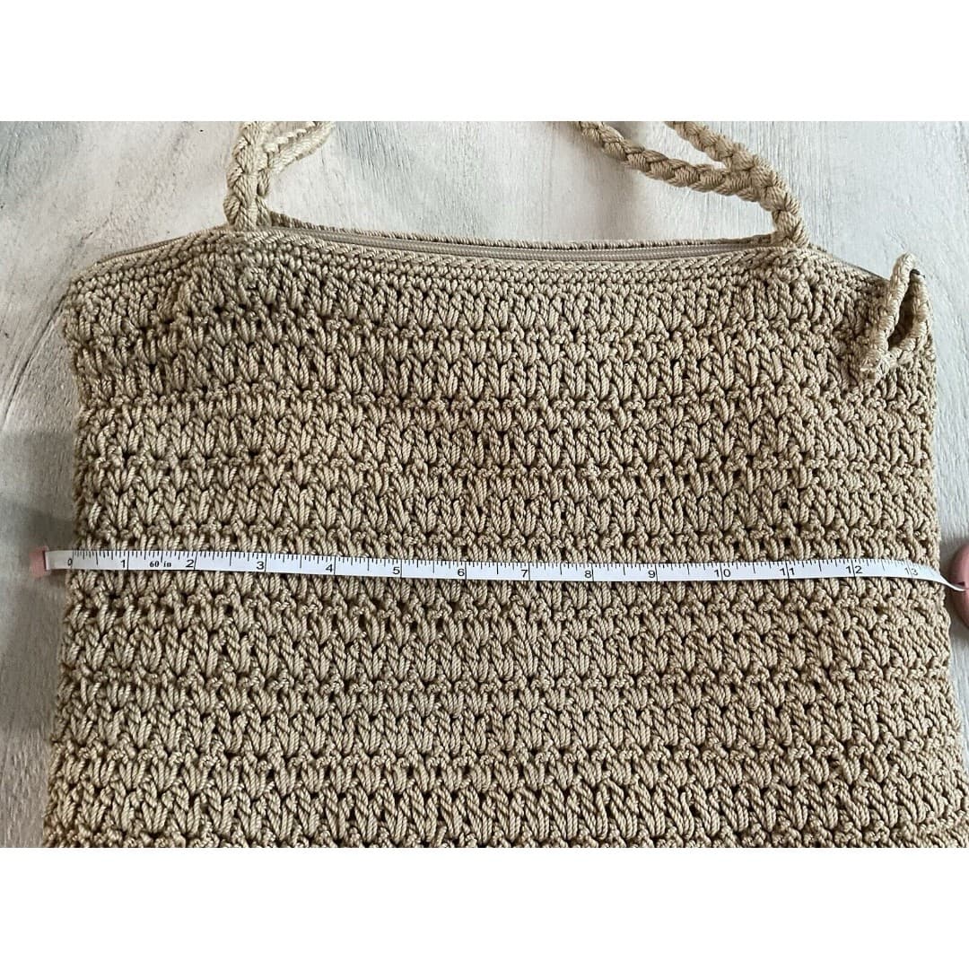 The Sak Beige Crochet Shoulder Bag/ Tote Purse Zipper Closure - Thumbnail 8