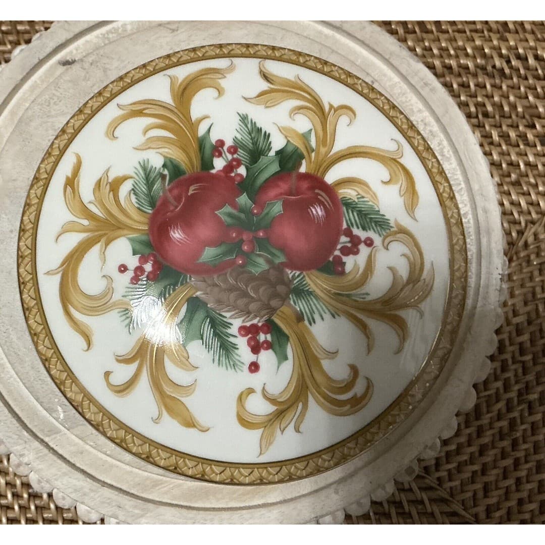 Mikasa Holiday Orchard Porcelain Lidded Candy Dish * 5" * Mint * - Thumbnail 6