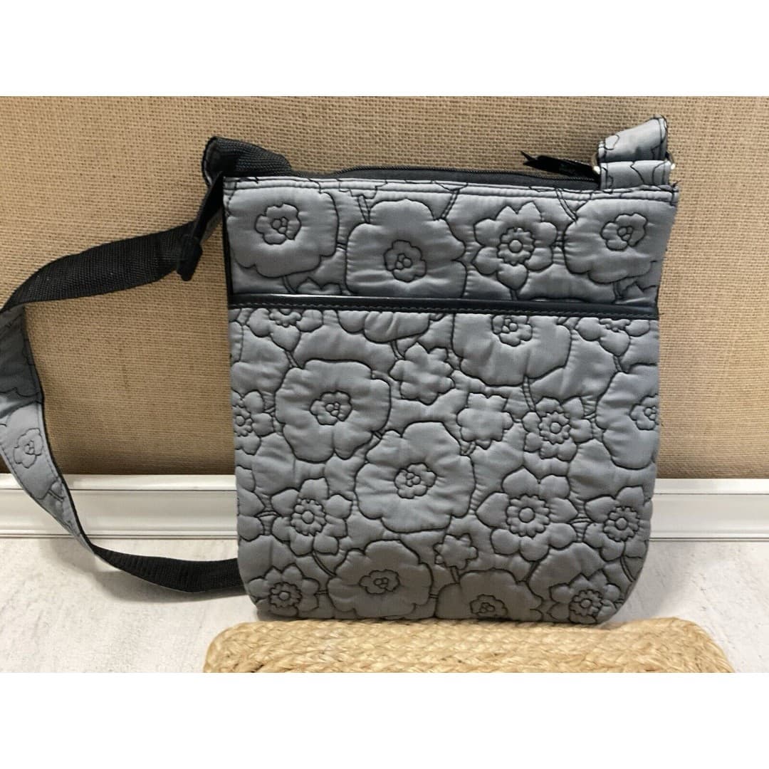 Thirty One Quilted Floral Design Crossbody/ Shoulder Bag Women's Gray - Thumbnail 3