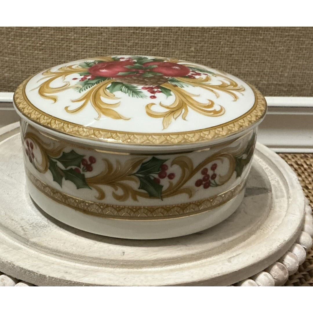 Mikasa Holiday Orchard Porcelain Lidded Candy Dish * 5" * Mint * - Thumbnail 5