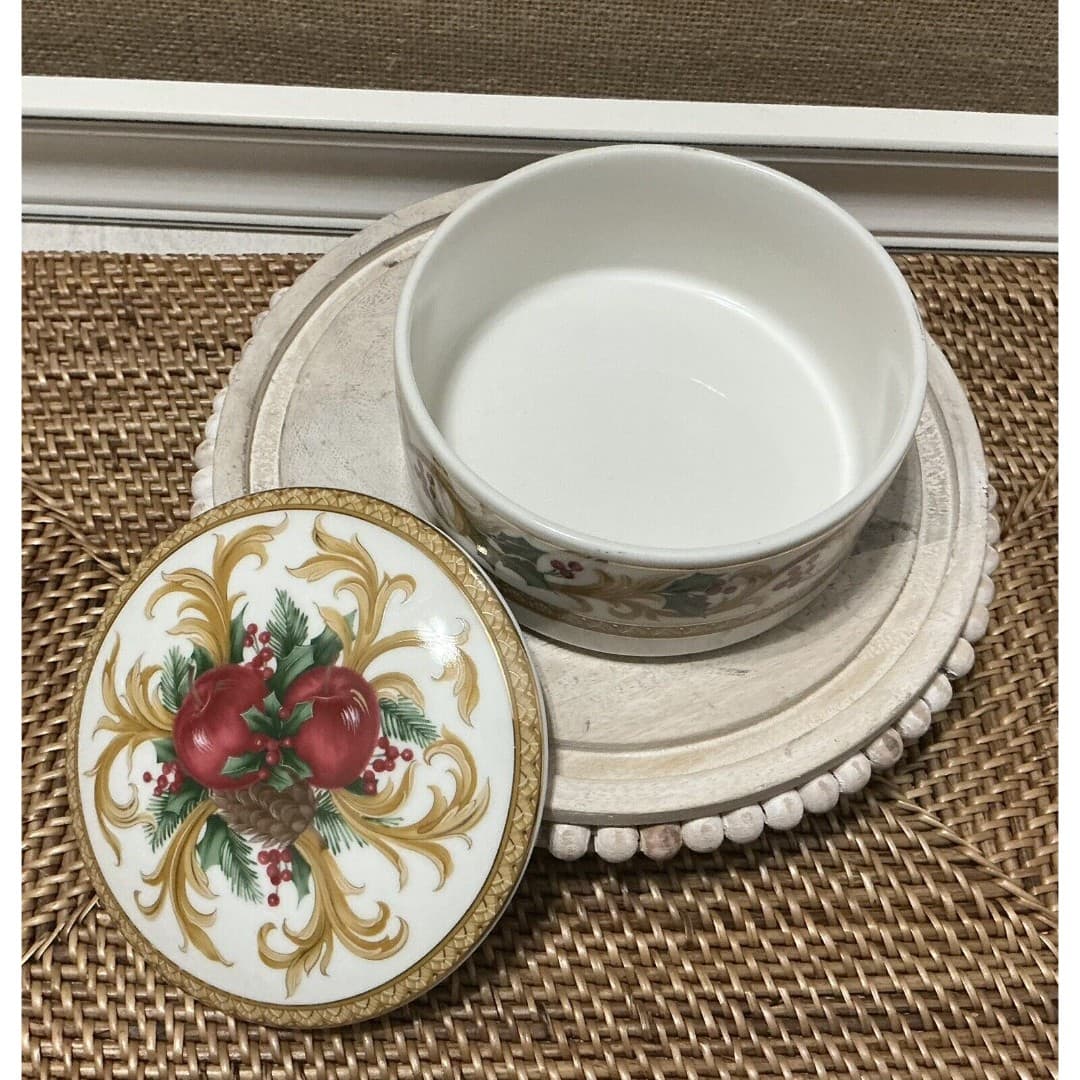 Mikasa Holiday Orchard Porcelain Lidded Candy Dish * 5" * Mint * - Thumbnail 2