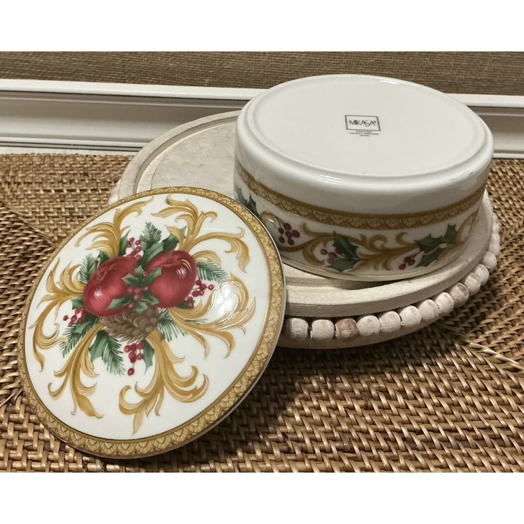 Mikasa Holiday Orchard Porcelain Lidded Candy Dish * 5" * Mint * - Thumbnail 4