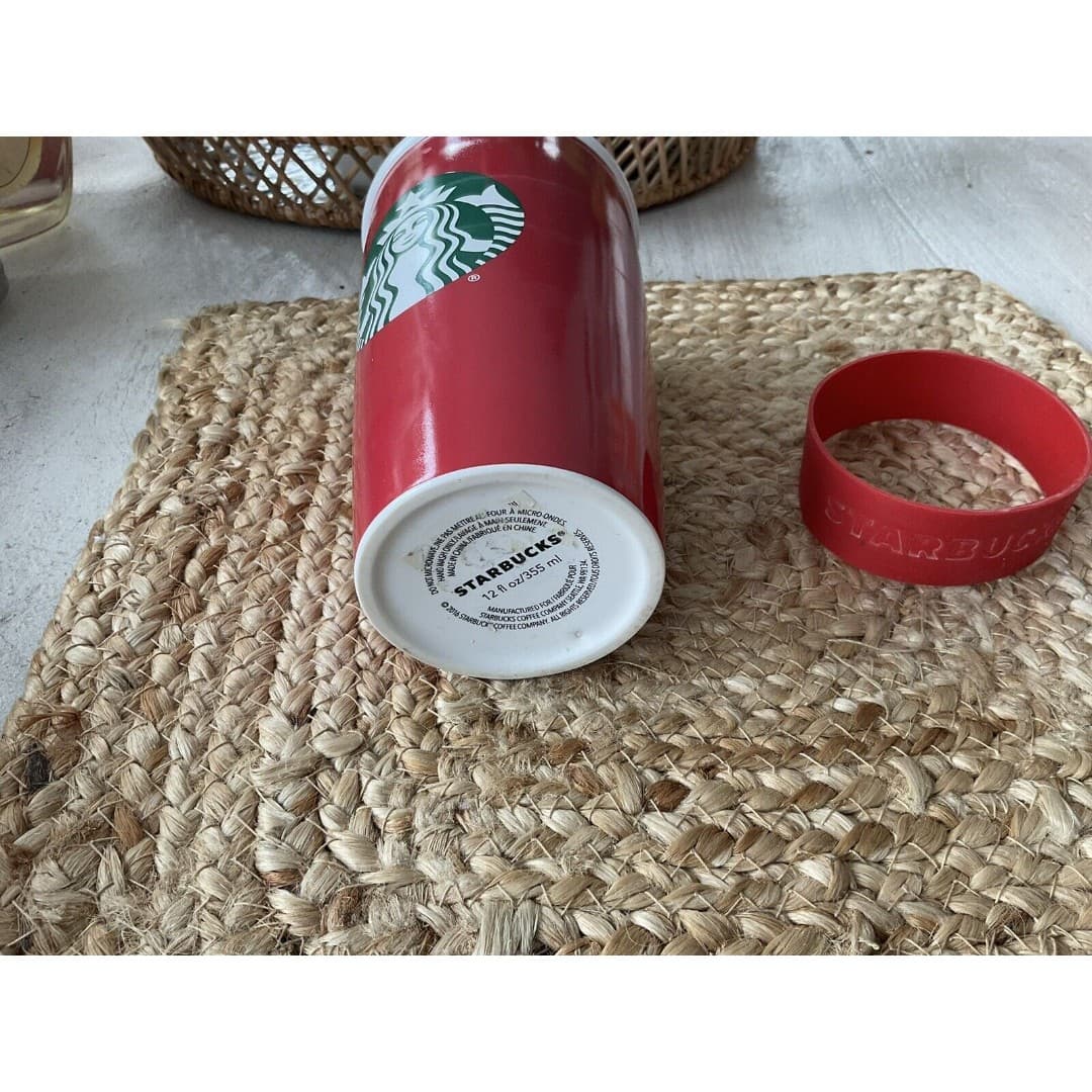 Starbucks Red Ceramic Travel Mug Tumbler Coffee Cup 2016 Christmas Red Green - Thumbnail 2