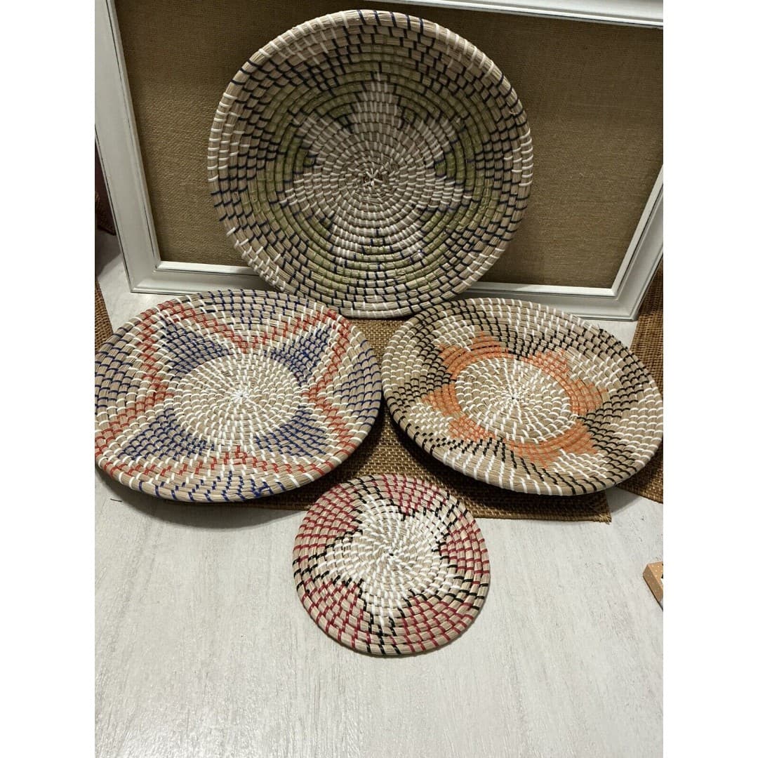 Seagrass Handmade Patterned Basket Plate/Wall Decor Set Of 4 - Thumbnail 3