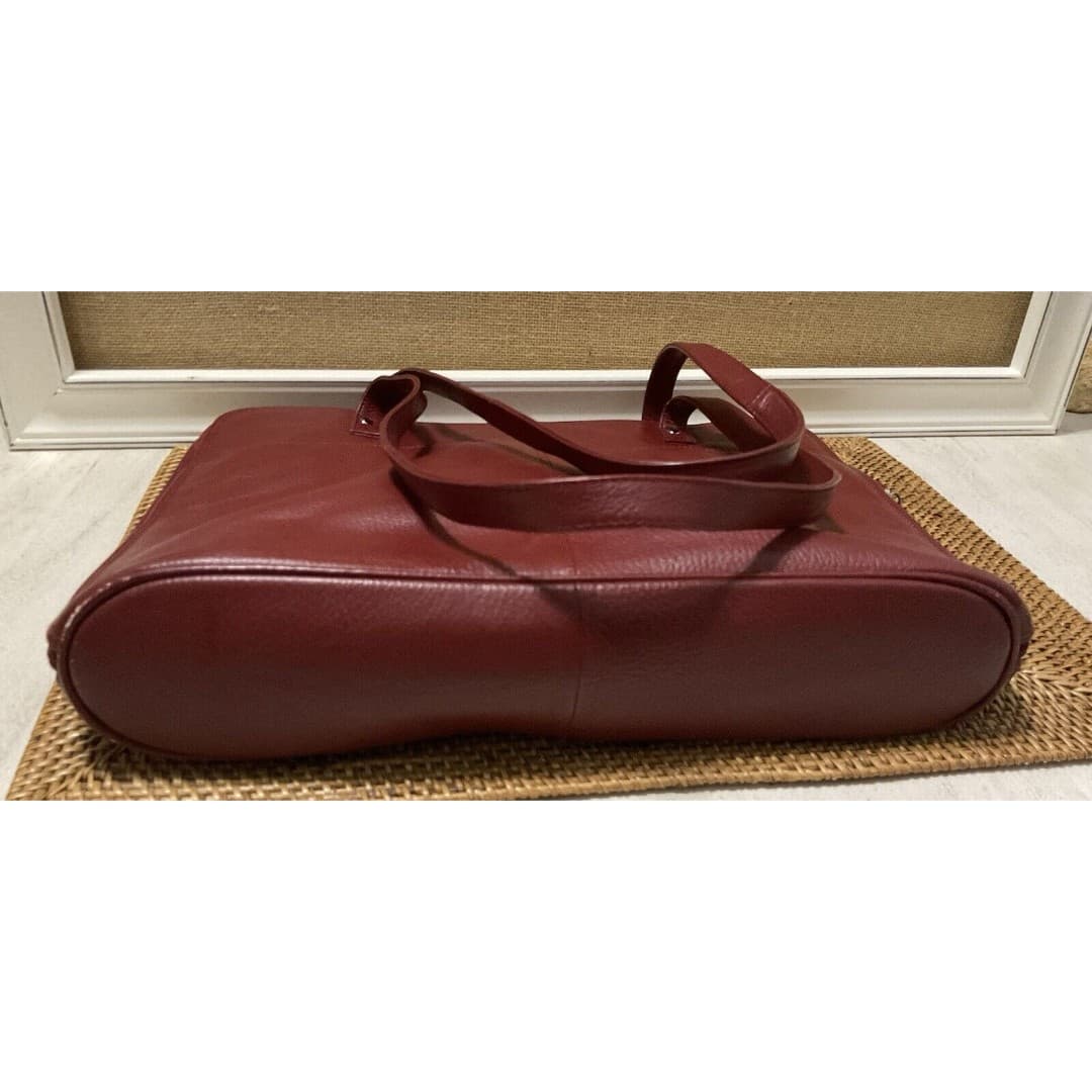 LATICO Dark Burgundy Soft Red Leather Square Tote / Bag Handbag 12" inch Straps - Thumbnail 5