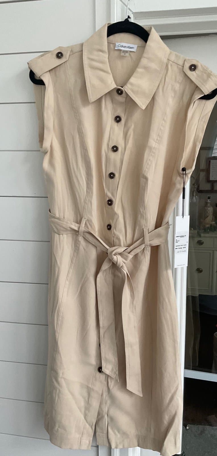 Calvin Klein NWT Khaki Color Sleeveless Waist Tie Shirt Dress size 10