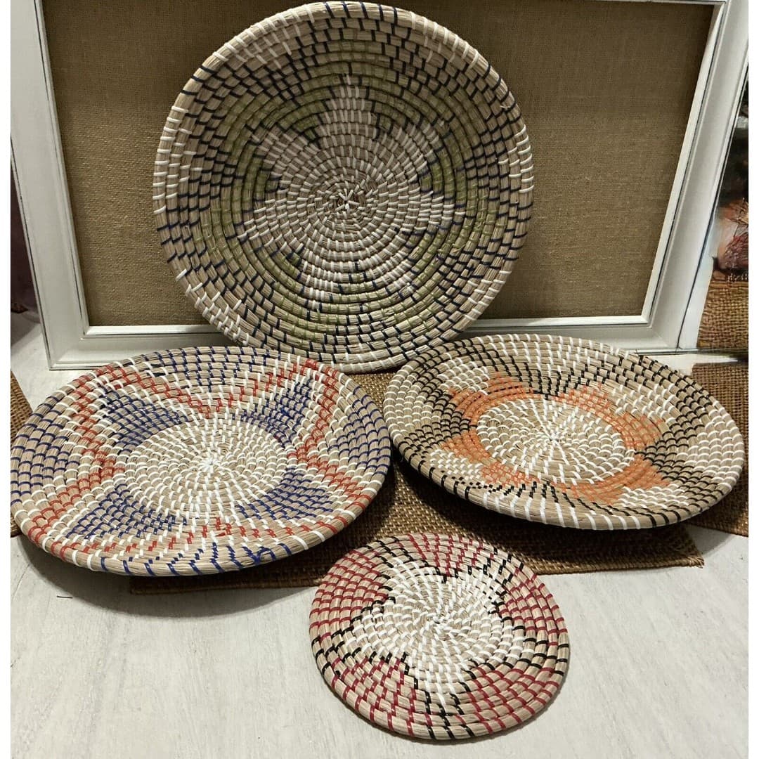Seagrass Handmade Patterned Basket Plate/Wall Decor Set Of 4 - Thumbnail 5