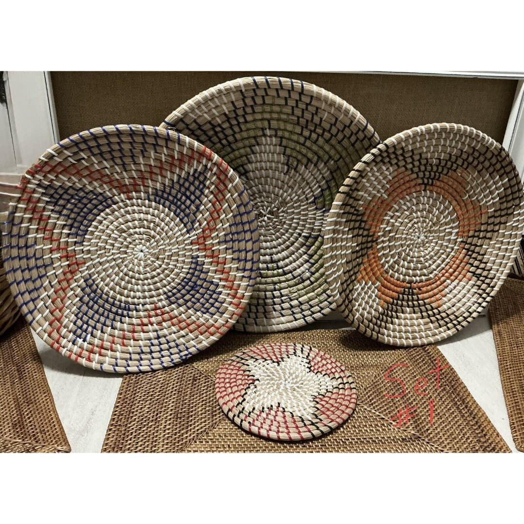 Seagrass Handmade Patterned Basket Plate/Wall Decor Set Of 4