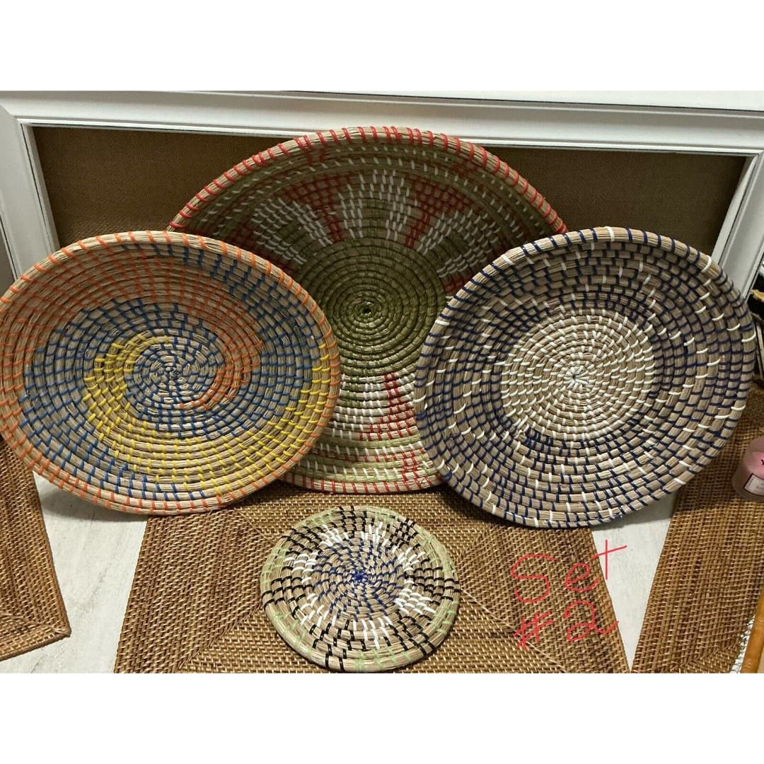 Seagrass Handmade Patterned Basket Plate/Wall Decor Set Of 4 - Thumbnail 2