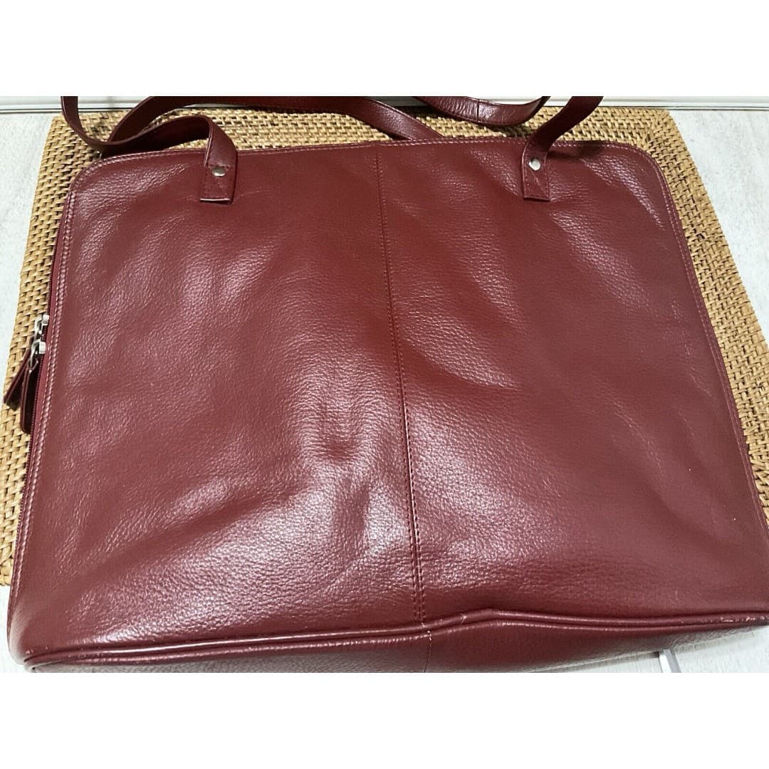 LATICO Dark Burgundy Soft Red Leather Square Tote / Bag Handbag 12" inch Straps - Thumbnail 6