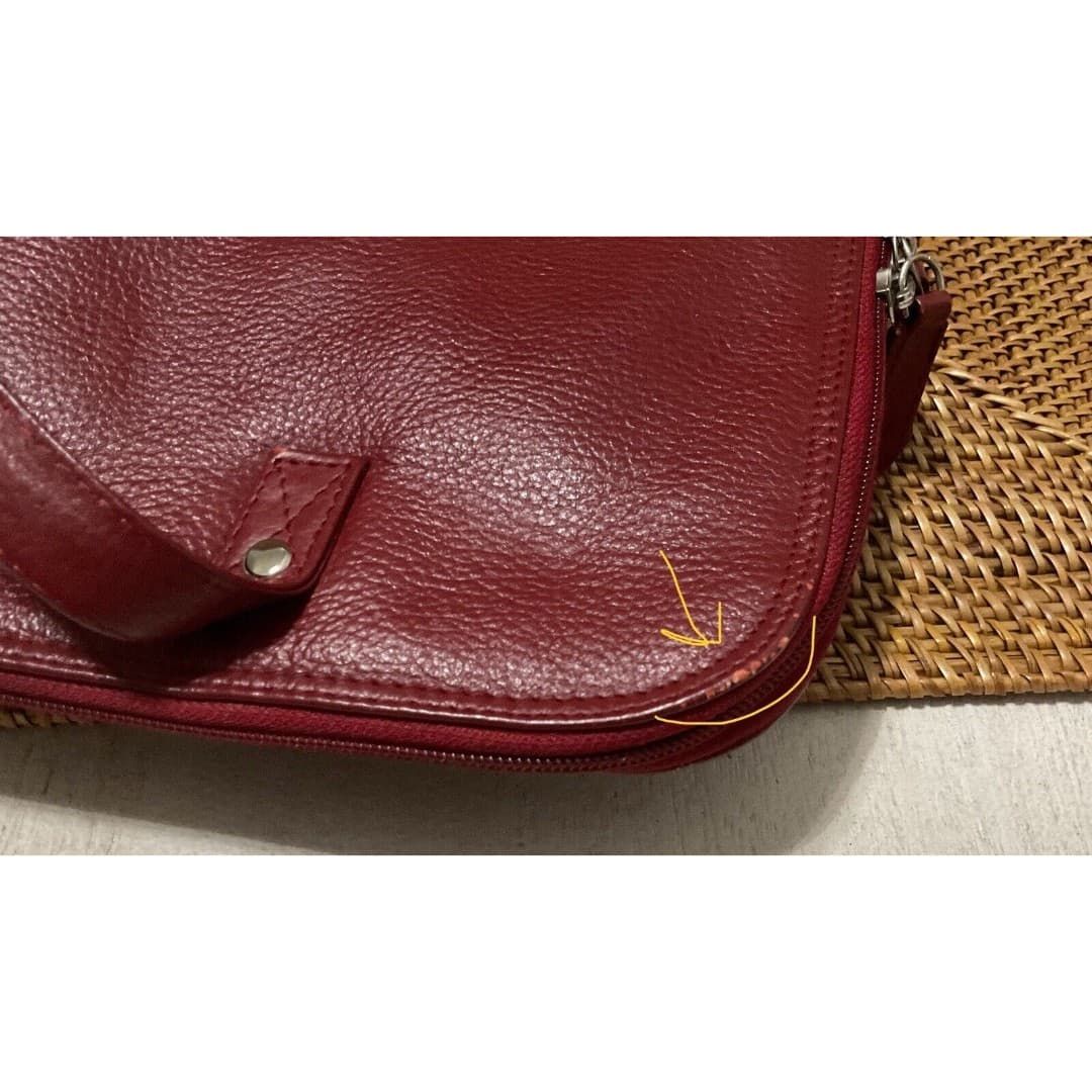 LATICO Dark Burgundy Soft Red Leather Square Tote / Bag Handbag 12" inch Straps - Thumbnail 7