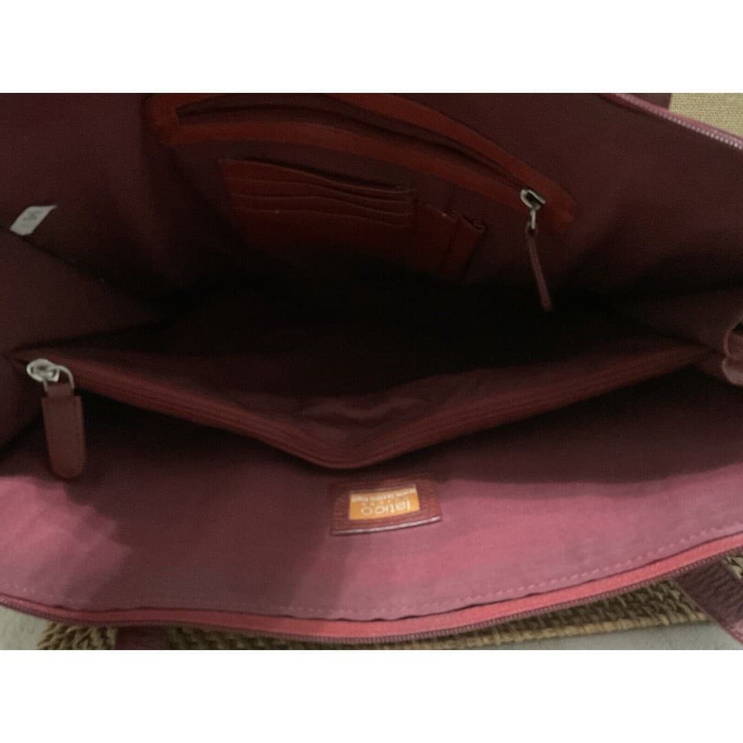 LATICO Dark Burgundy Soft Red Leather Square Tote / Bag Handbag 12" inch Straps - Thumbnail 10