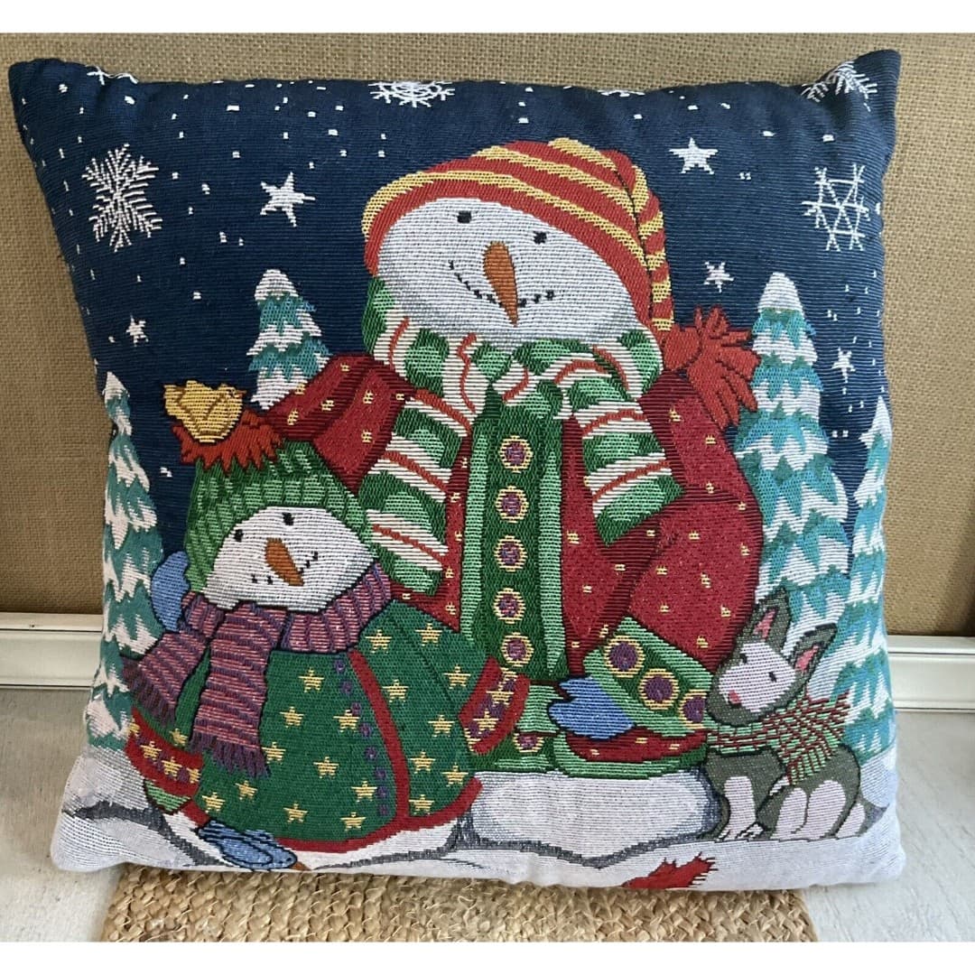 Christmas Snowman Tapestry Pillow 16x16 - Thumbnail 2