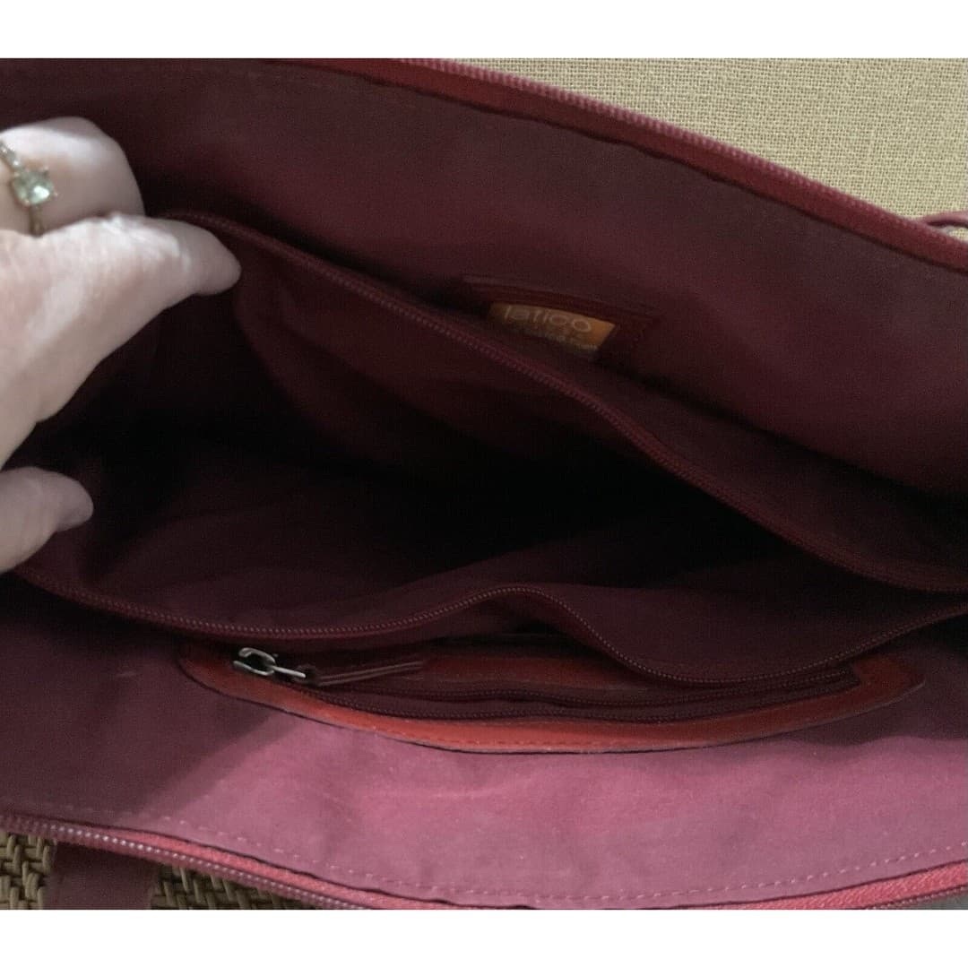 LATICO Dark Burgundy Soft Red Leather Square Tote / Bag Handbag 12" inch Straps - Thumbnail 12