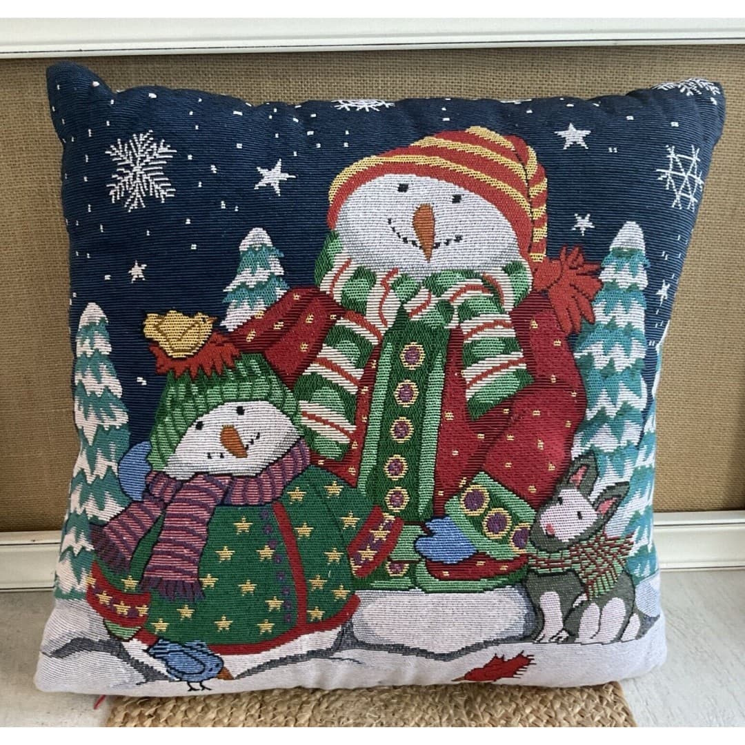 Christmas Snowman Tapestry Pillow 16x16