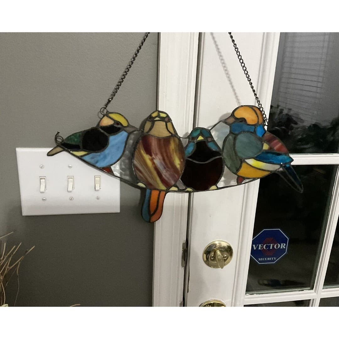 River of Goods Wire Window Panel 17” Multi Stained Glass Birds Art Hanging Decor - Thumbnail 6