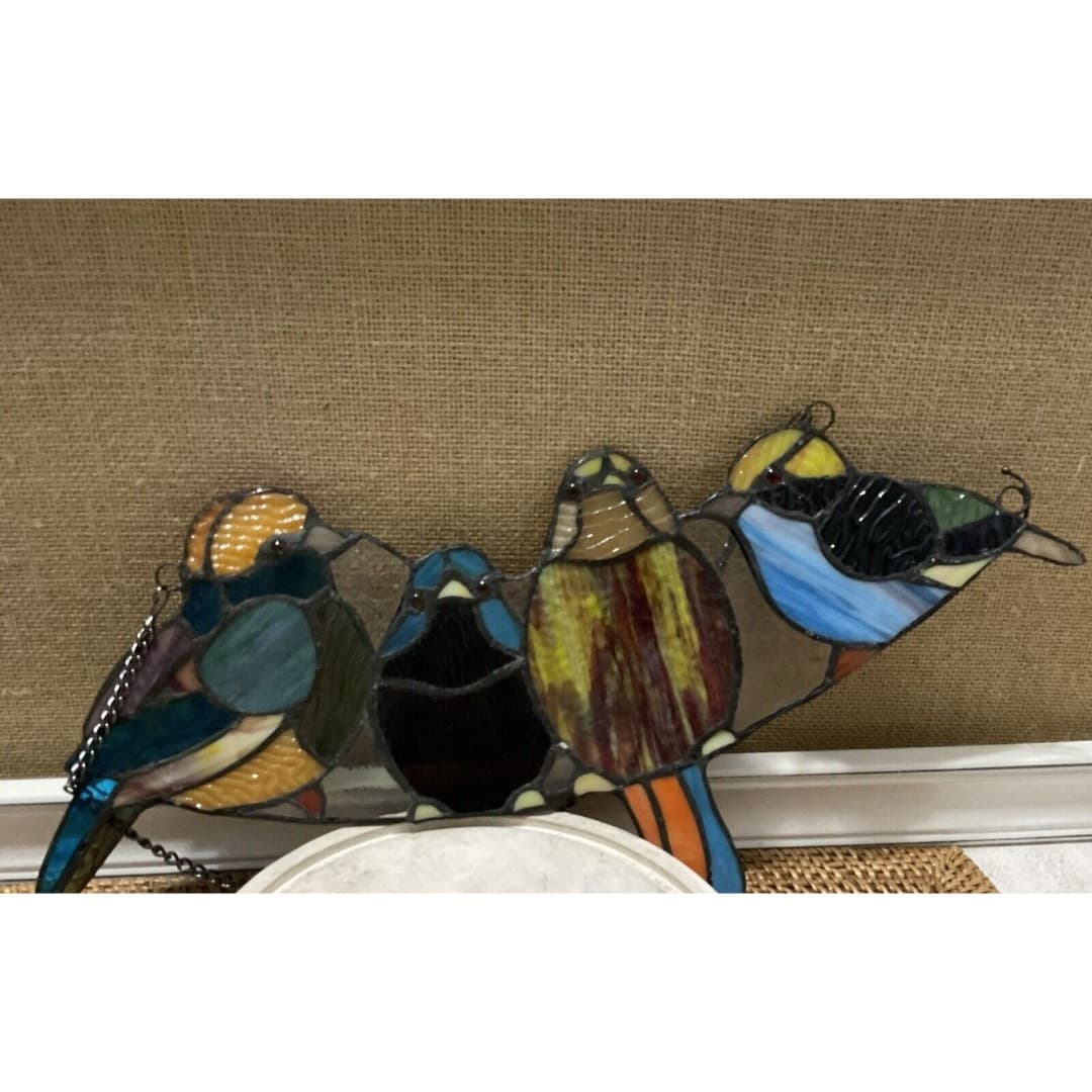 River of Goods Wire Window Panel 17” Multi Stained Glass Birds Art Hanging Decor - Thumbnail 2