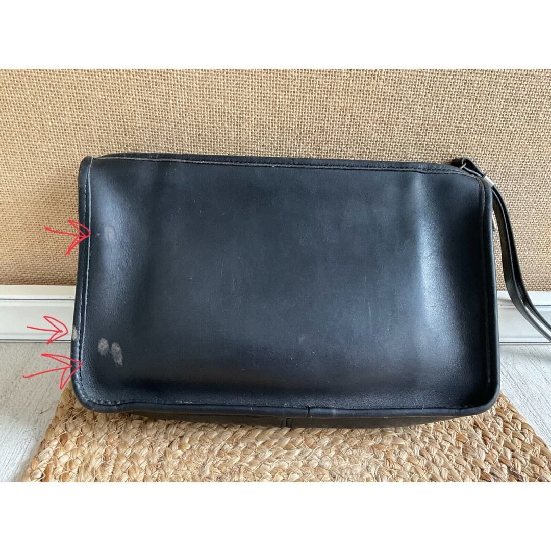 Vintage Coach Bonnie Cashin Wristlet Clutch Black Leather Missing Strap - Thumbnail 5