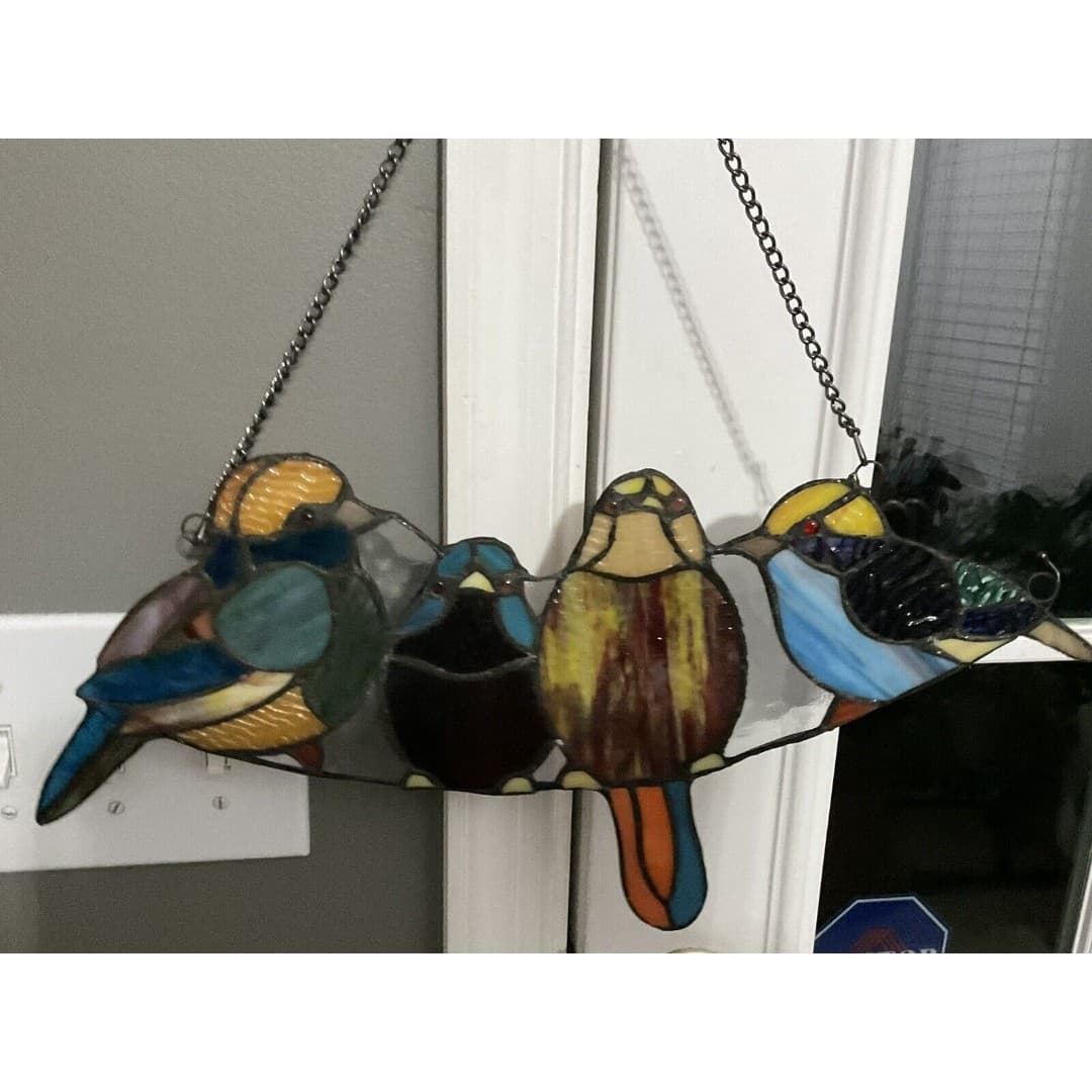River of Goods Wire Window Panel 17” Multi Stained Glass Birds Art Hanging Decor - Thumbnail 4