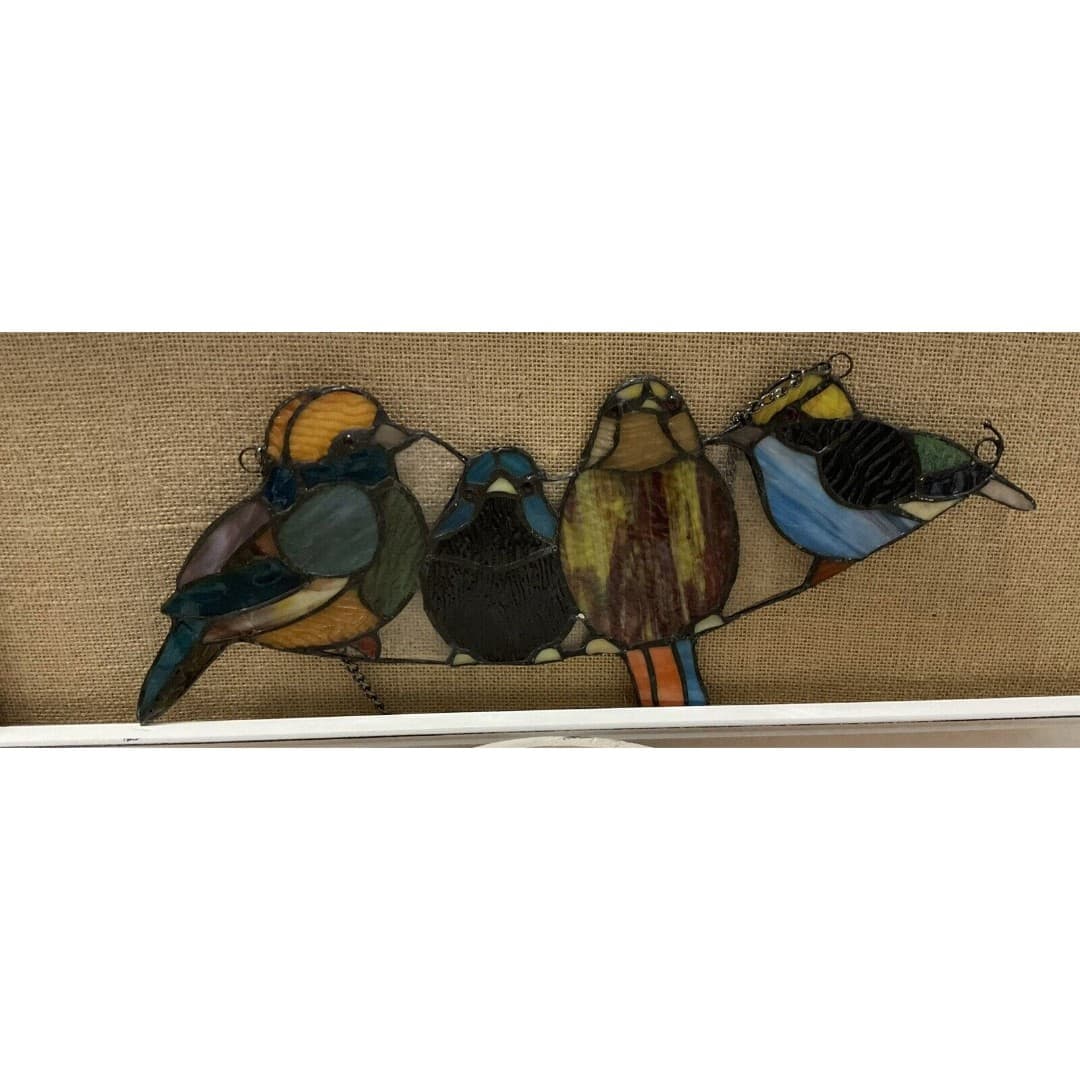 River of Goods Wire Window Panel 17” Multi Stained Glass Birds Art Hanging Decor
