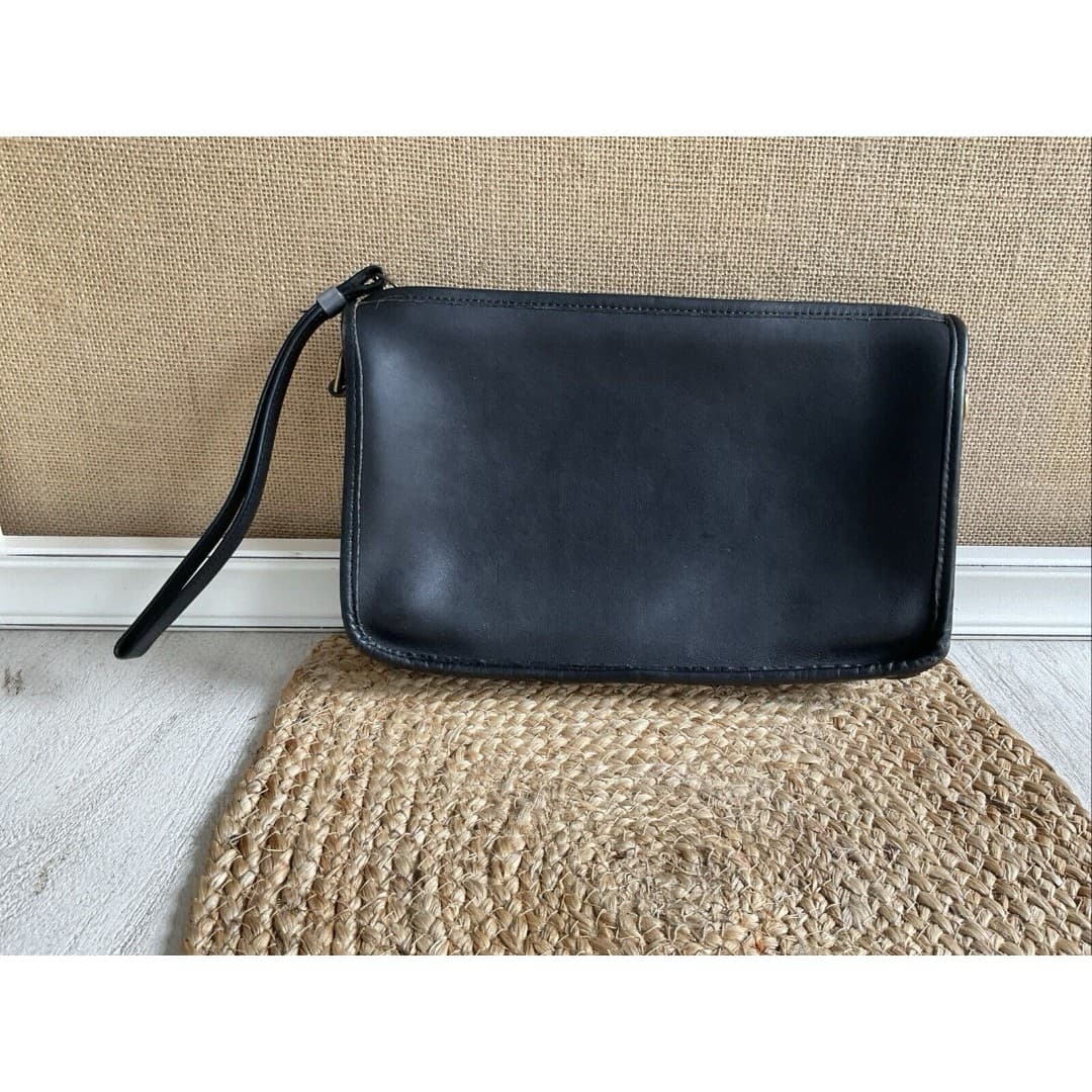Vintage Coach Bonnie Cashin Wristlet Clutch Black Leather Missing Strap