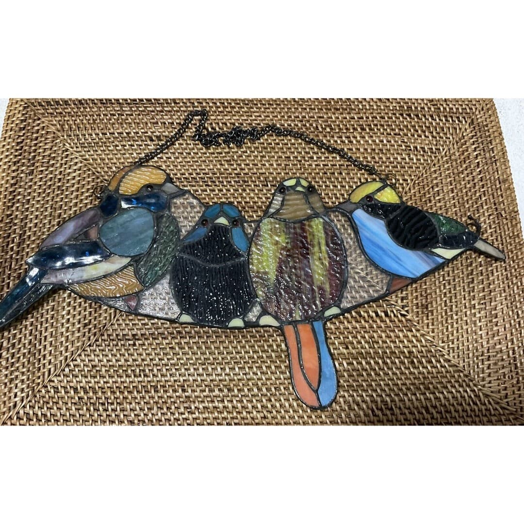 River of Goods Wire Window Panel 17” Multi Stained Glass Birds Art Hanging Decor - Thumbnail 3