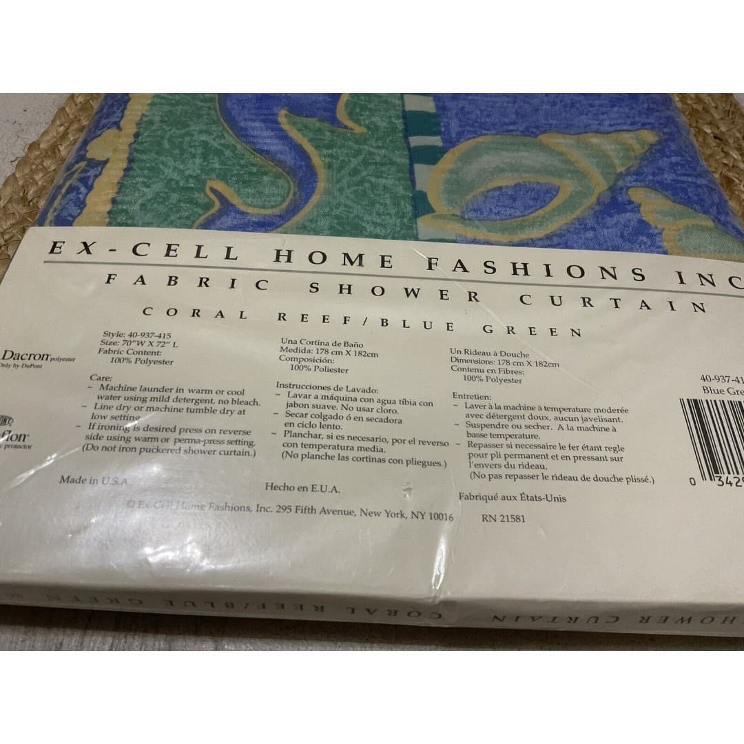 Vintage Coral Reef Design Excell Home Fashion Fabric Shower Curtain NEW - Thumbnail 4
