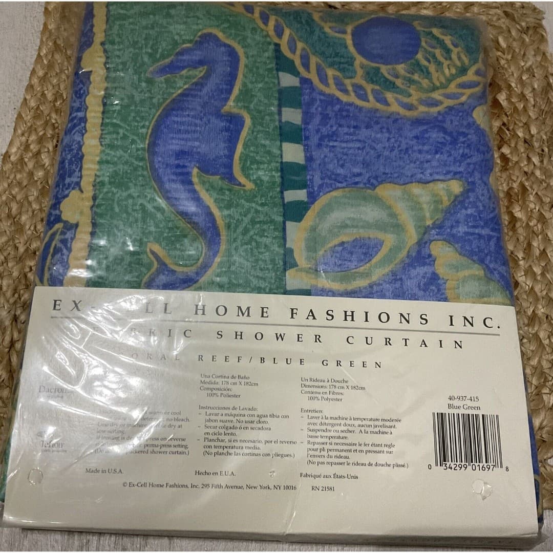 Vintage Coral Reef Design Excell Home Fashion Fabric Shower Curtain NEW - Thumbnail 3