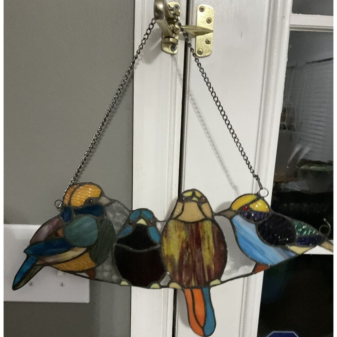 River of Goods Wire Window Panel 17” Multi Stained Glass Birds Art Hanging Decor - Thumbnail 5