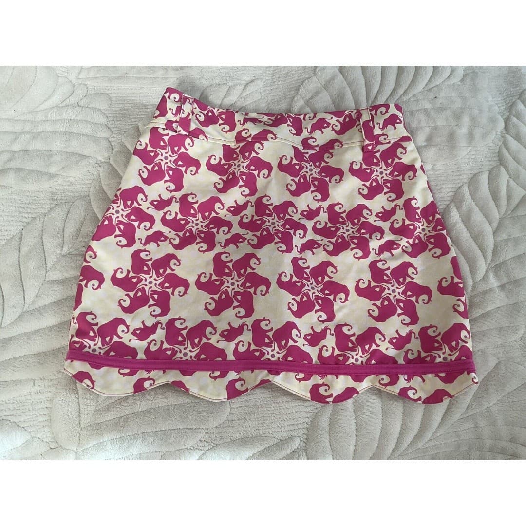 Turtle & Tees Youth size Large Pink/Yellow skort Elephants