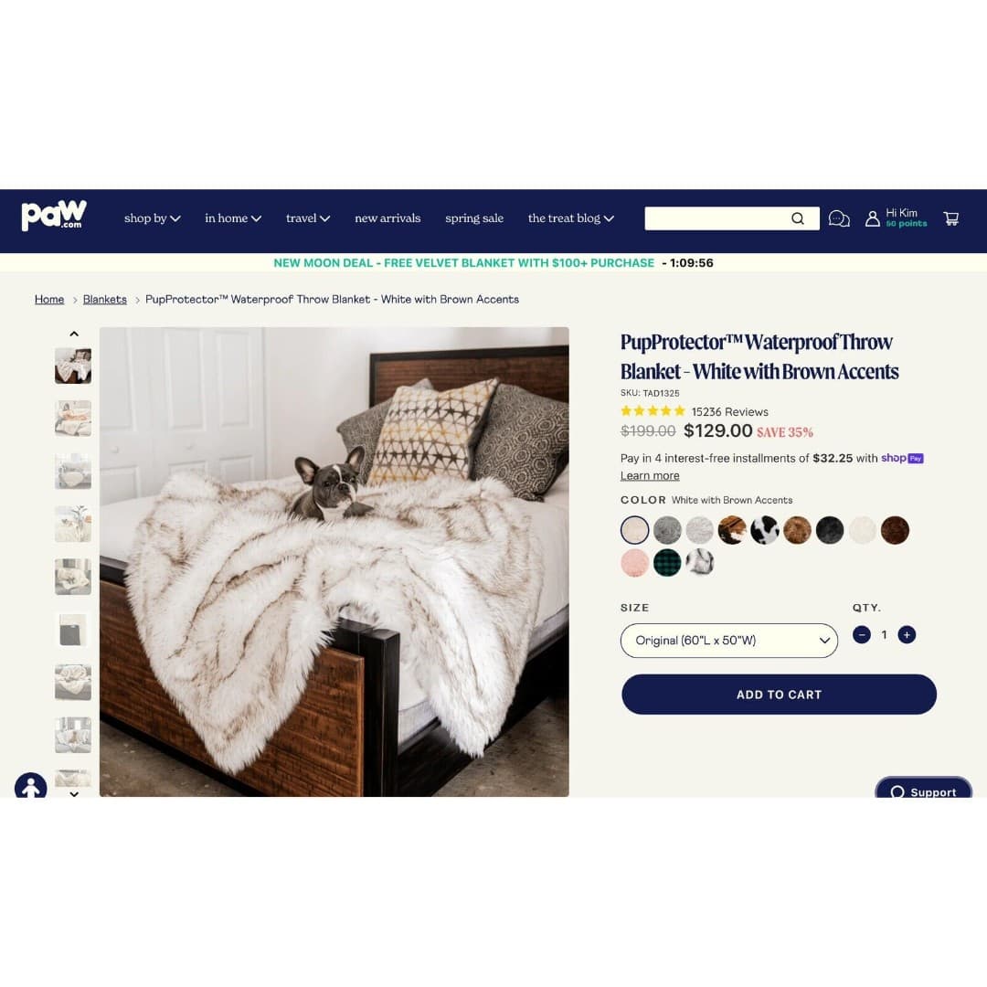 PupProtector™ Waterproof ThrowBlanket - White with Brown Accents - Thumbnail 6