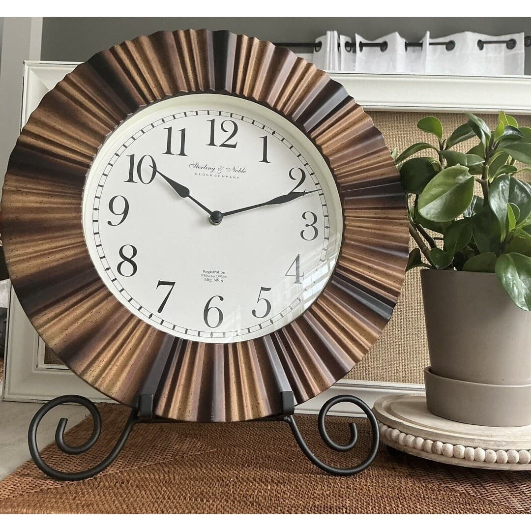 Indoor 15.5" Brown MCM Traditional Arabic Ripple Frame Analog Wall Clock - Thumbnail 4