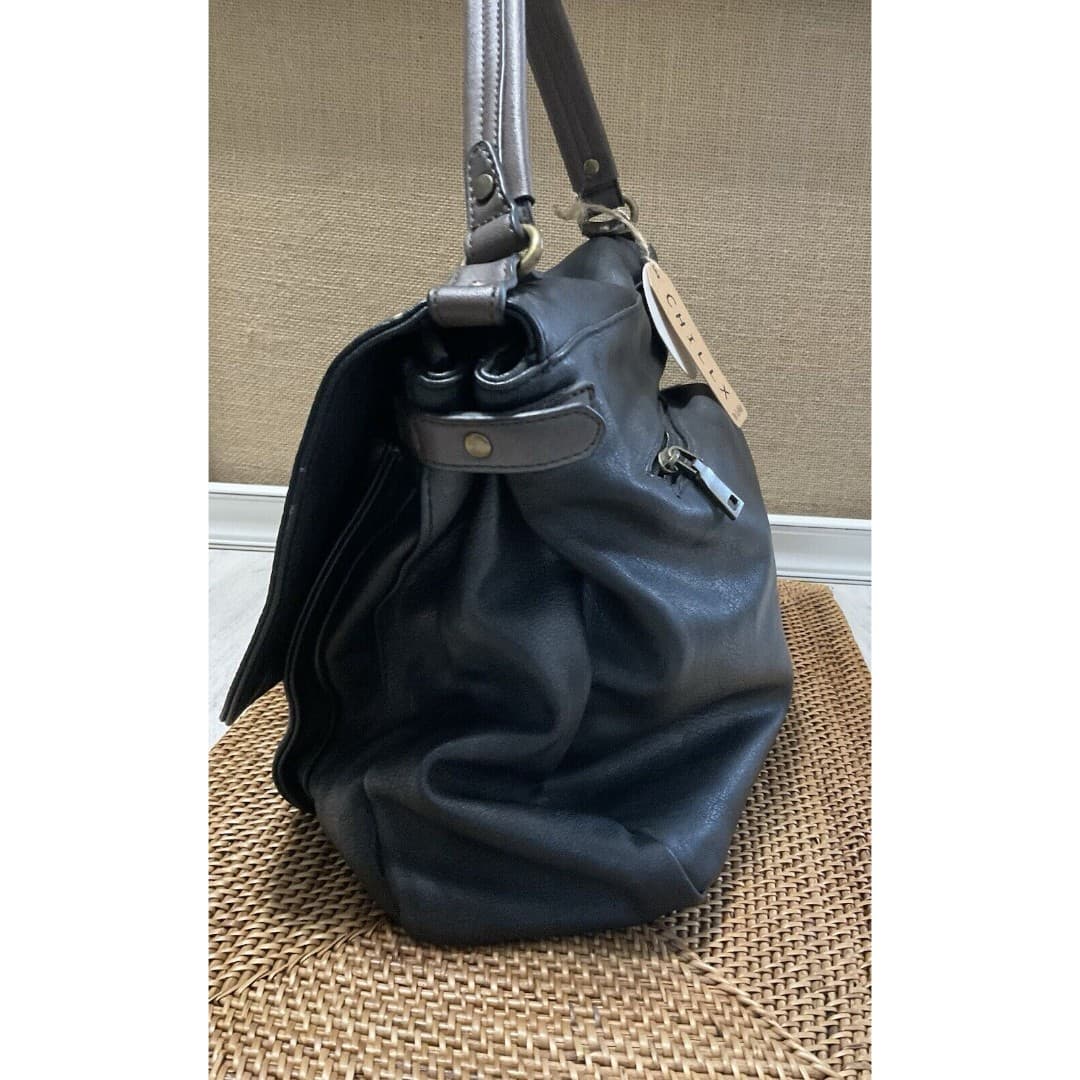 Chillx By Le Miel Black Faux Leather Satchel Handbag W/strap NWT - Thumbnail 5