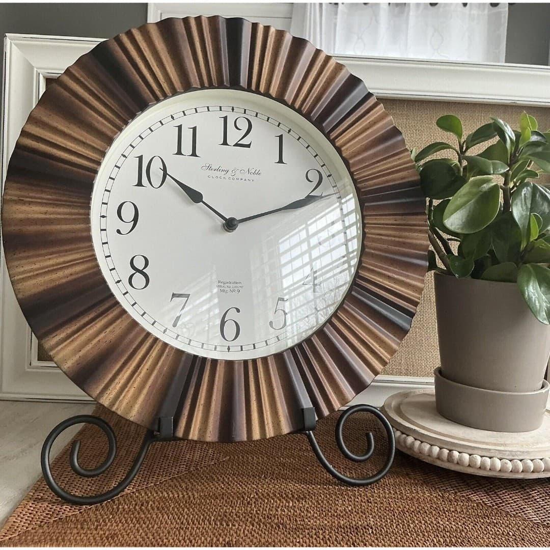 Indoor 15.5" Brown MCM Traditional Arabic Ripple Frame Analog Wall Clock - Thumbnail 3