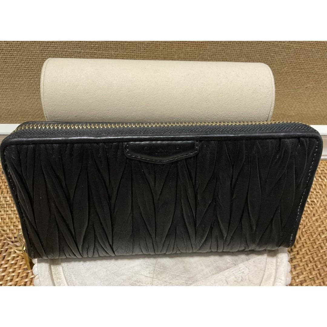 Very Rare Coach Wallet Zip Around Accordion Black w/Leather Design Soft Leather - Thumbnail 11
