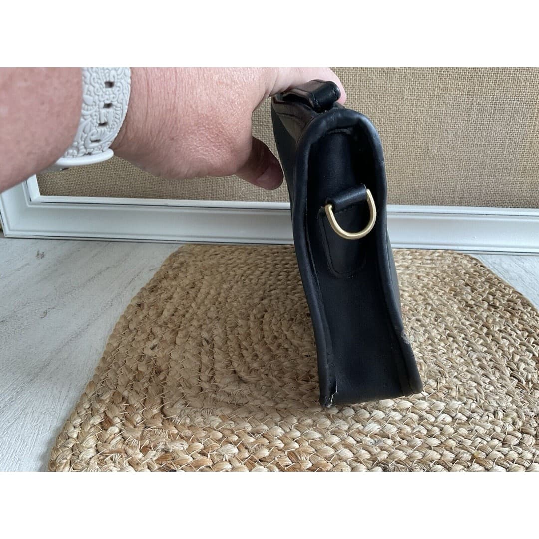 Vintage Coach Bonnie Cashin Wristlet Clutch Black Leather Missing Strap - Thumbnail 9