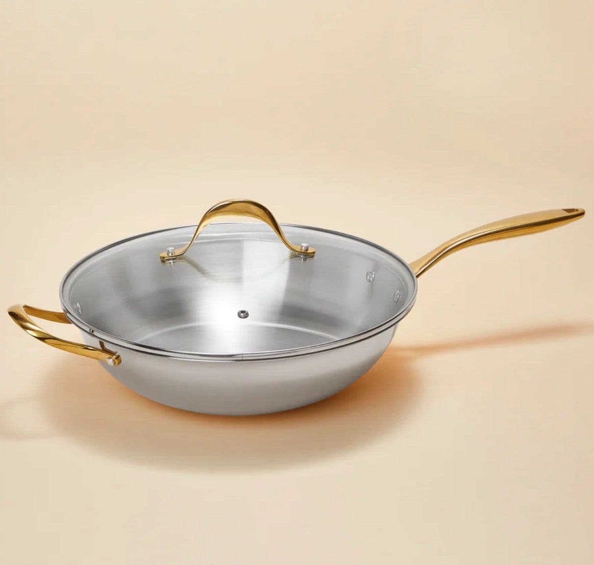 Chrissy Teigen Cravings Stainless Steel 13” Pepper Wok W/ Gold Handles