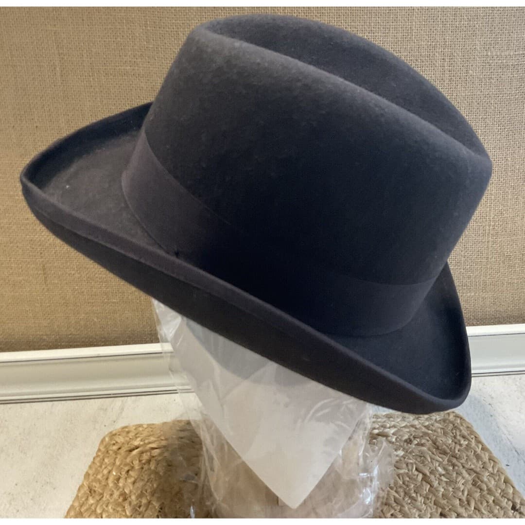 Men's Milani Wool Fedora Black Hat W/ Band & Feather Sz L - Thumbnail 2