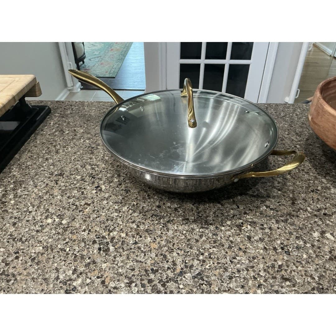 Chrissy Teigen Cravings Stainless Steel 13” Pepper Wok W/ Gold Handles - Thumbnail 4