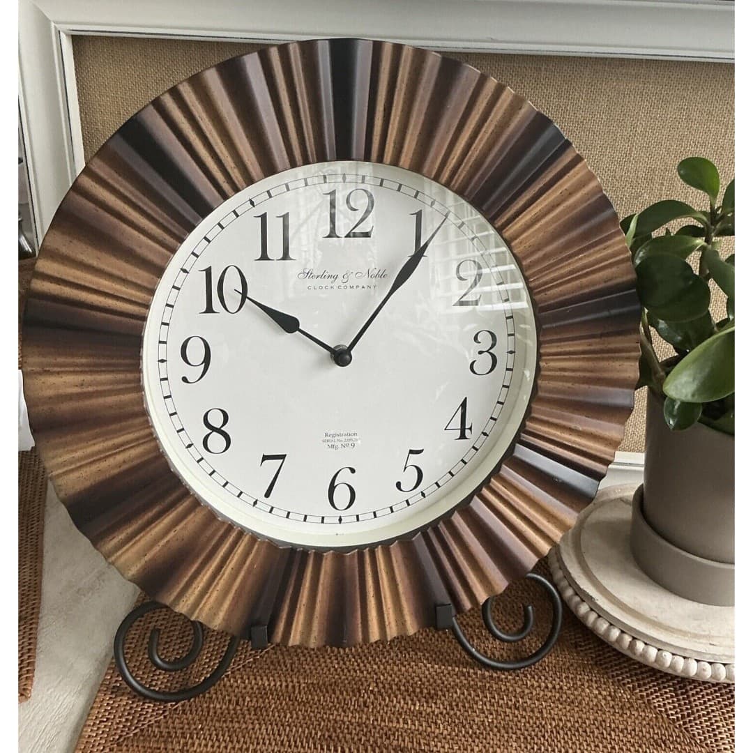 Indoor 15.5" Brown MCM Traditional Arabic Ripple Frame Analog Wall Clock