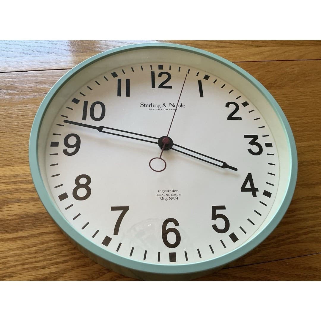 Sterling & Noble Quartz Schoolhouse Wall Clock Aqua Frame w/ Glass Lens 11 1/2" - Thumbnail 4