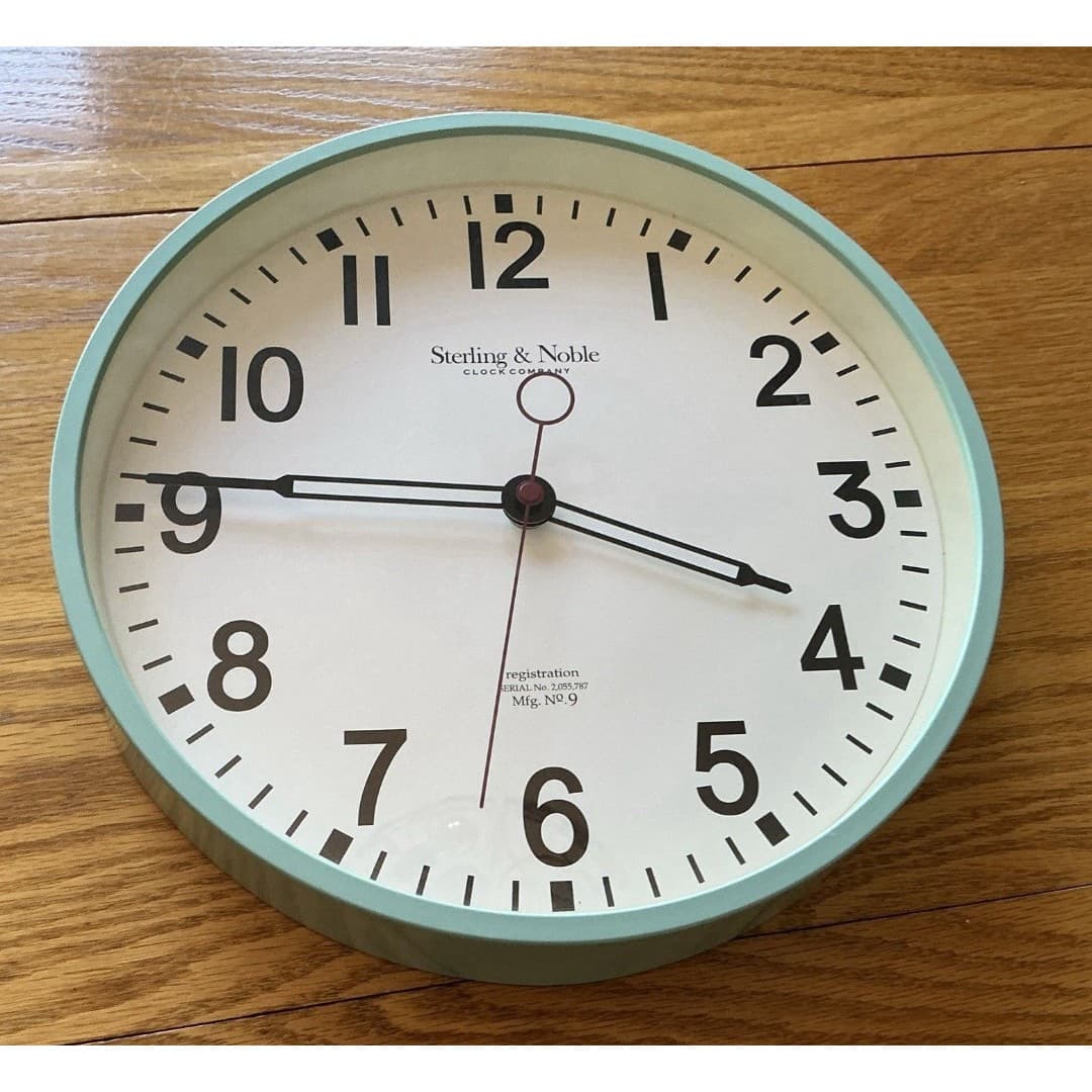 Sterling & Noble Quartz Schoolhouse Wall Clock Aqua Frame w/ Glass Lens 11 1/2" - Thumbnail 2