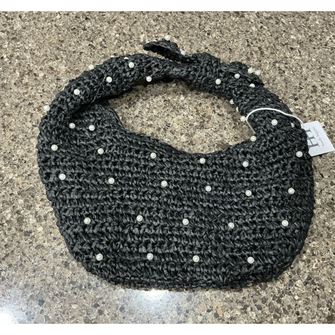 NWT Haute Hippie Beaded Hobo Bag Black with Pearl Accents Women's Handbag