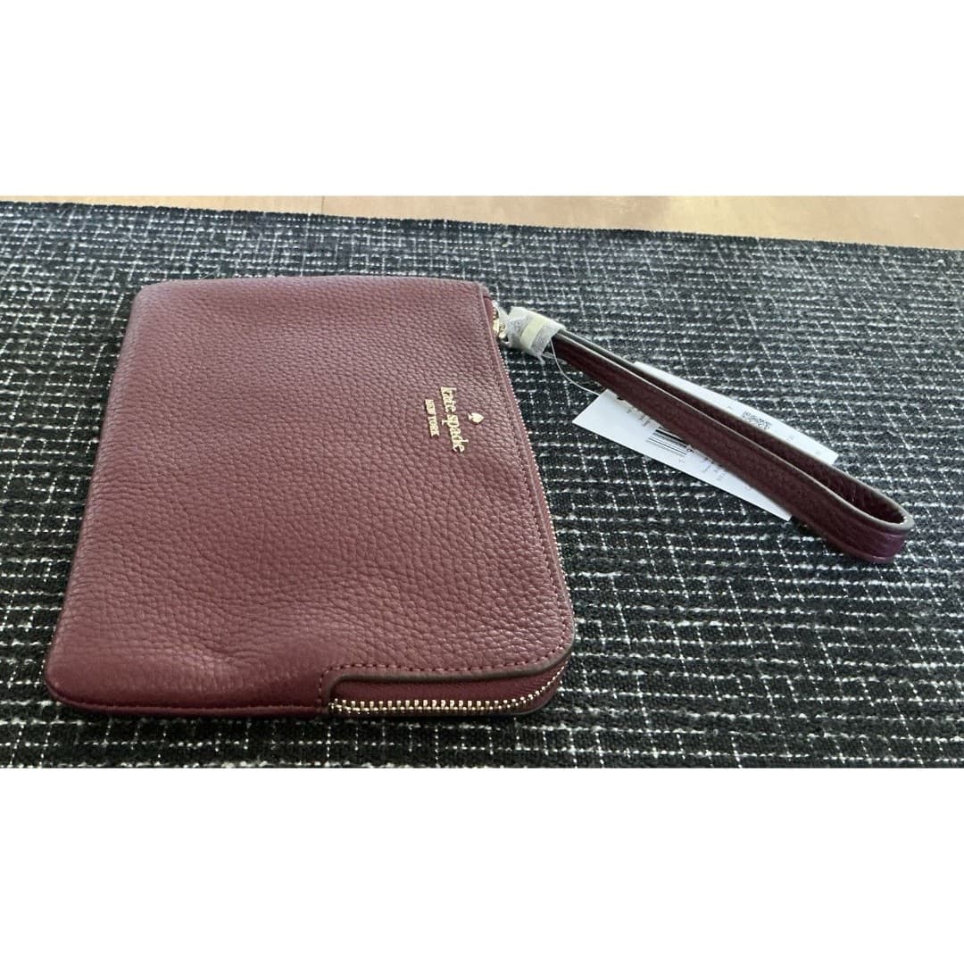 Kate Spade Leila Corner Zip Wristlet Pebble Leather DEEP BERRY Wallet NWT - Thumbnail 5