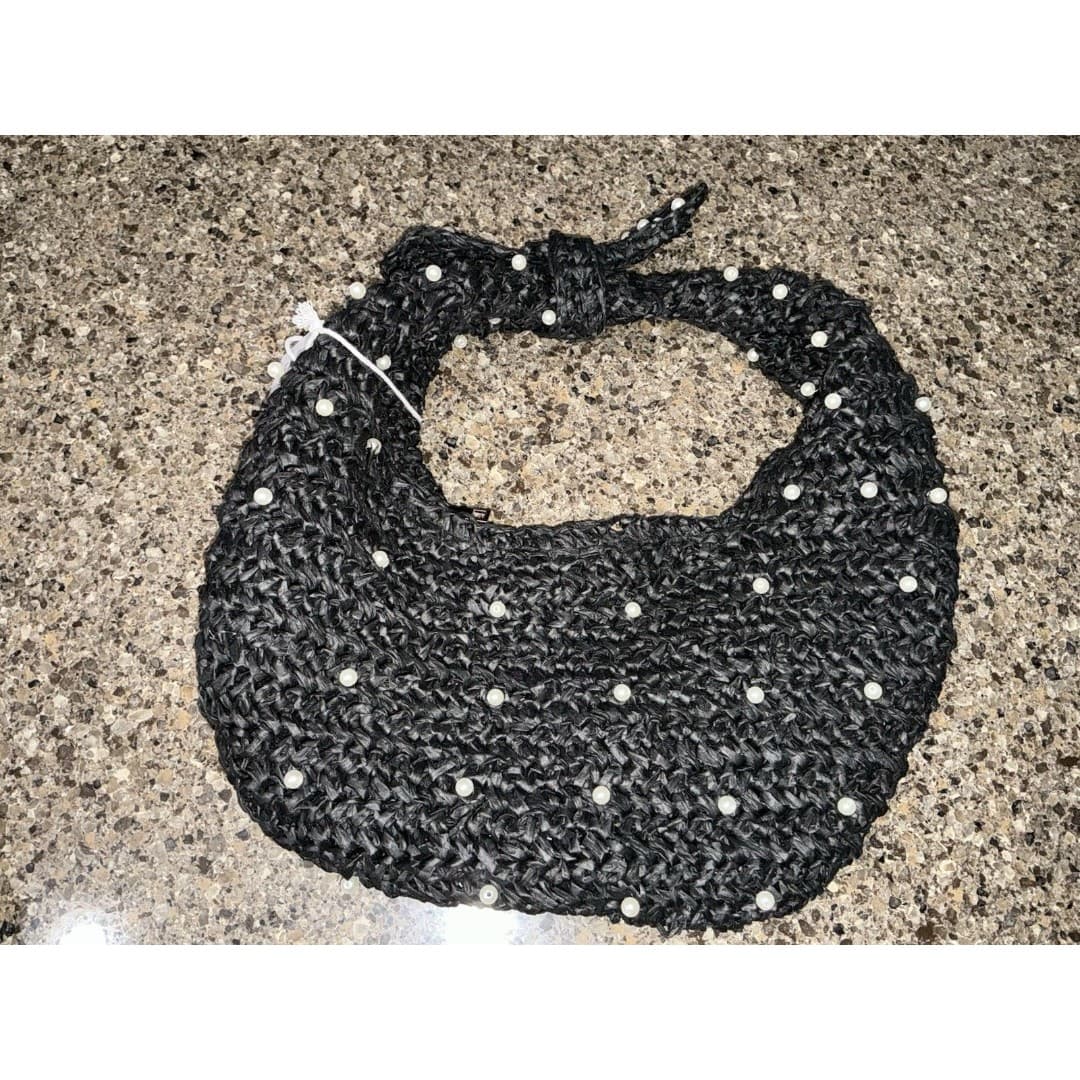 NWT Haute Hippie Beaded Hobo Bag Black with Pearl Accents Women's Handbag - Thumbnail 2