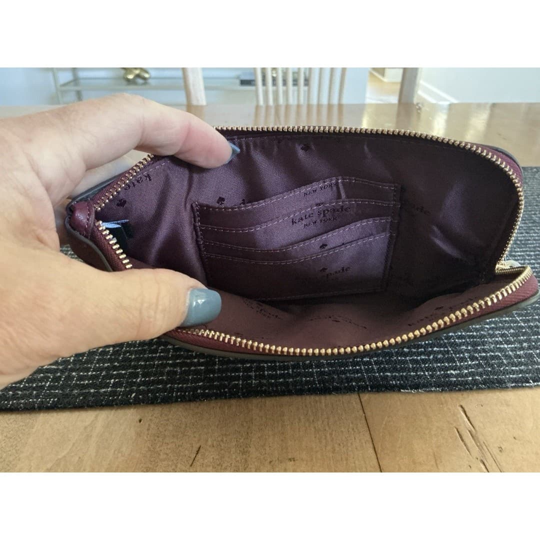 Kate Spade Leila Corner Zip Wristlet Pebble Leather DEEP BERRY Wallet NWT - Thumbnail 8